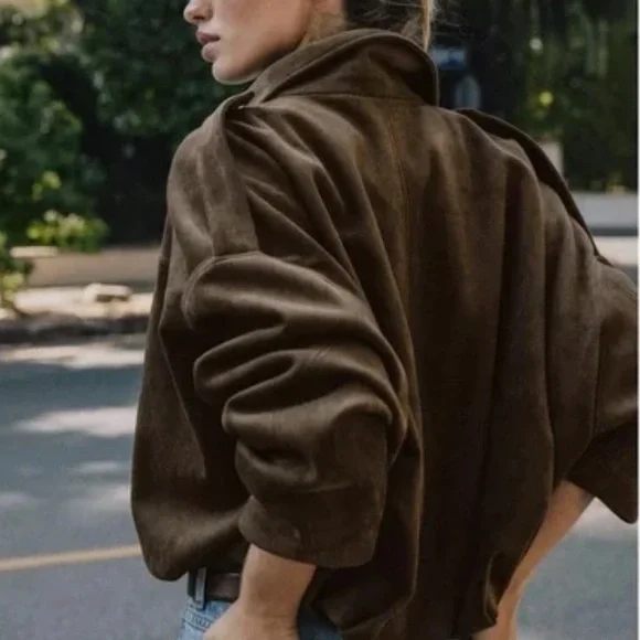 Zara NWT suede effect bomber jacket brown 4344/655 - Picture 7 of 8